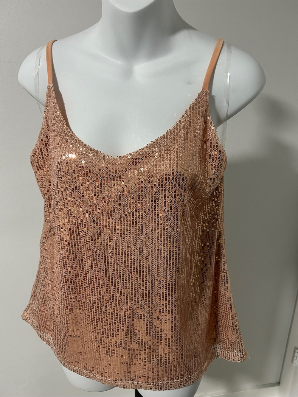 Notations Rose Gold Sequin Cami with Spaghetti Straps